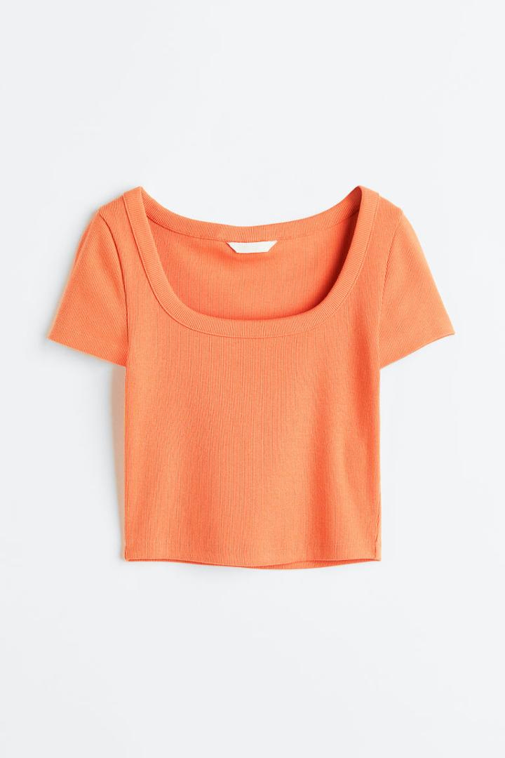 H & M - Ribbed Cotton Top - Orange