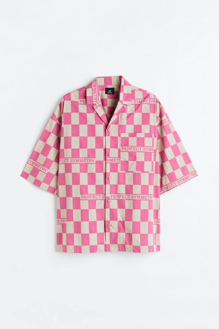 H & M - Oversized Fit Patterned Resort Shirt - Pink