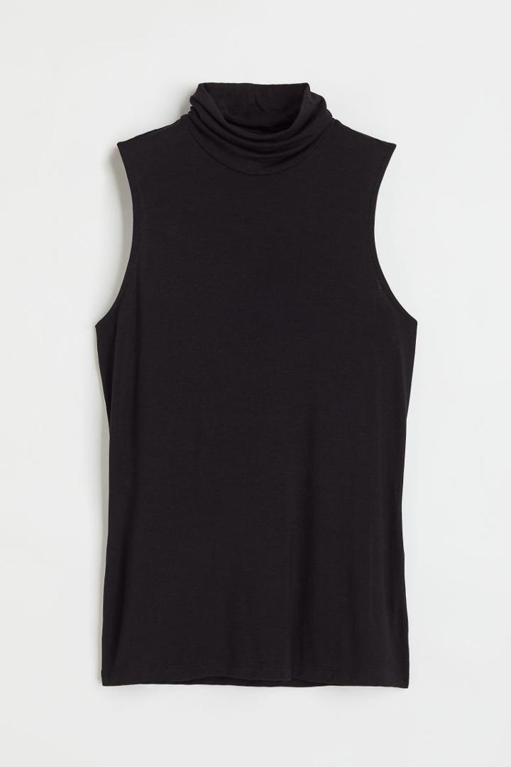 H & M - Sleeveless Turtleneck Top - Black