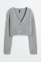 H & M - Rib-knit Crop Cardigan - Gray
