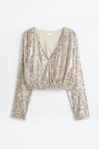 H & M - Sequined Wrapover Blouse - Silver