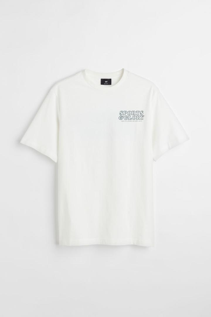 H & M - Regular Fit Printed T-shirt - White