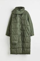 H & M - Quilted Coat With Scarf - Green