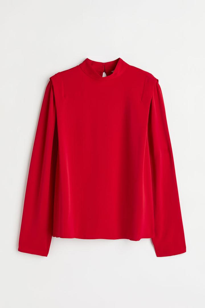 H & M - Defined-shoulder Blouse - Red