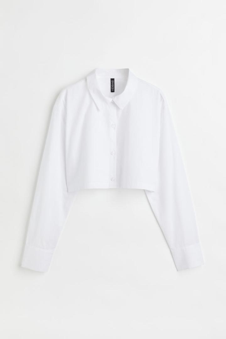 H & M - Cotton Crop Shirt - White