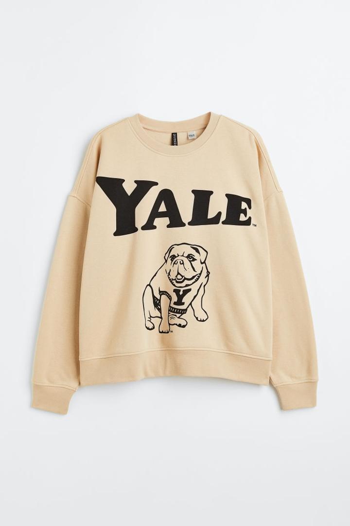 H & M - H & M+ Oversized Printed Sweatshirt - Beige