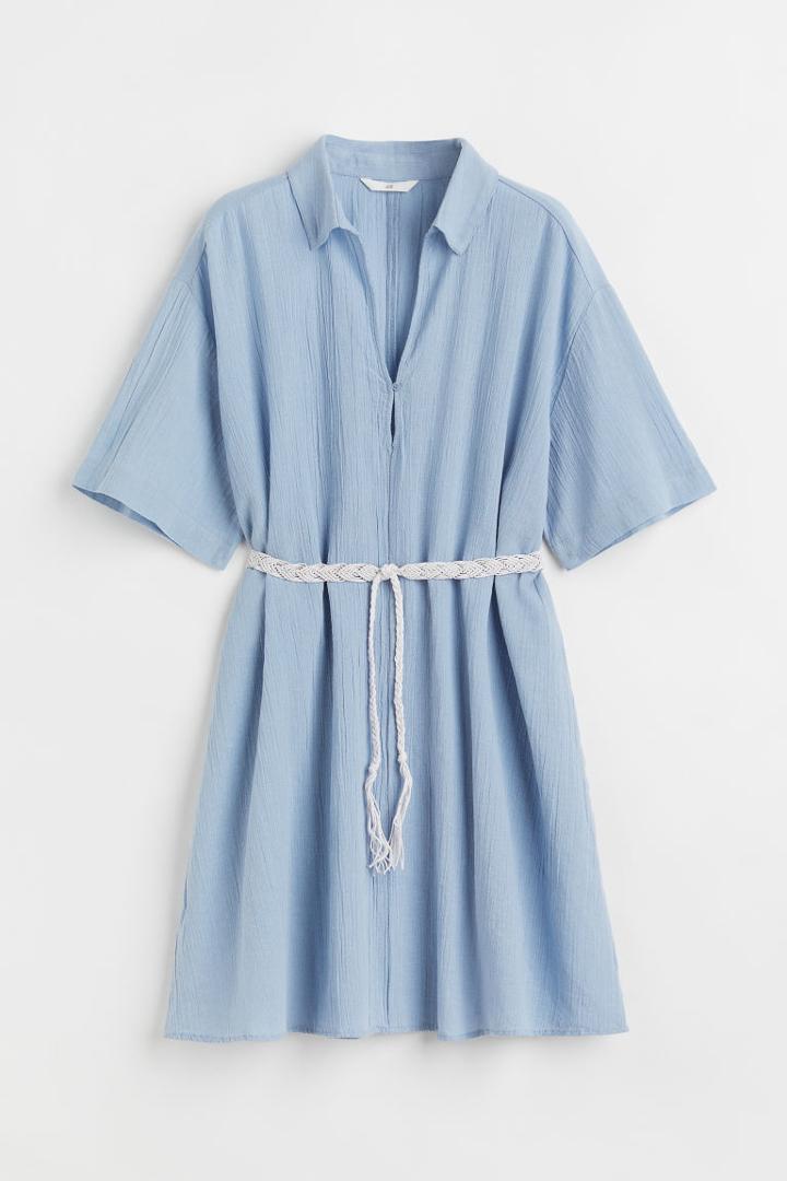 H & M - Tie-belt Shirt Dress - Blue