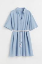 H & M - Tie-belt Shirt Dress - Blue