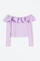 H & M - Flounce-trimmed Off-the-shoulder Top - Purple