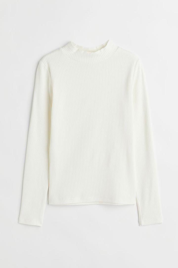 H & M - Ribbed Jersey Mock Turtleneck Top - White