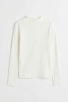 H & M - Ribbed Jersey Mock Turtleneck Top - White