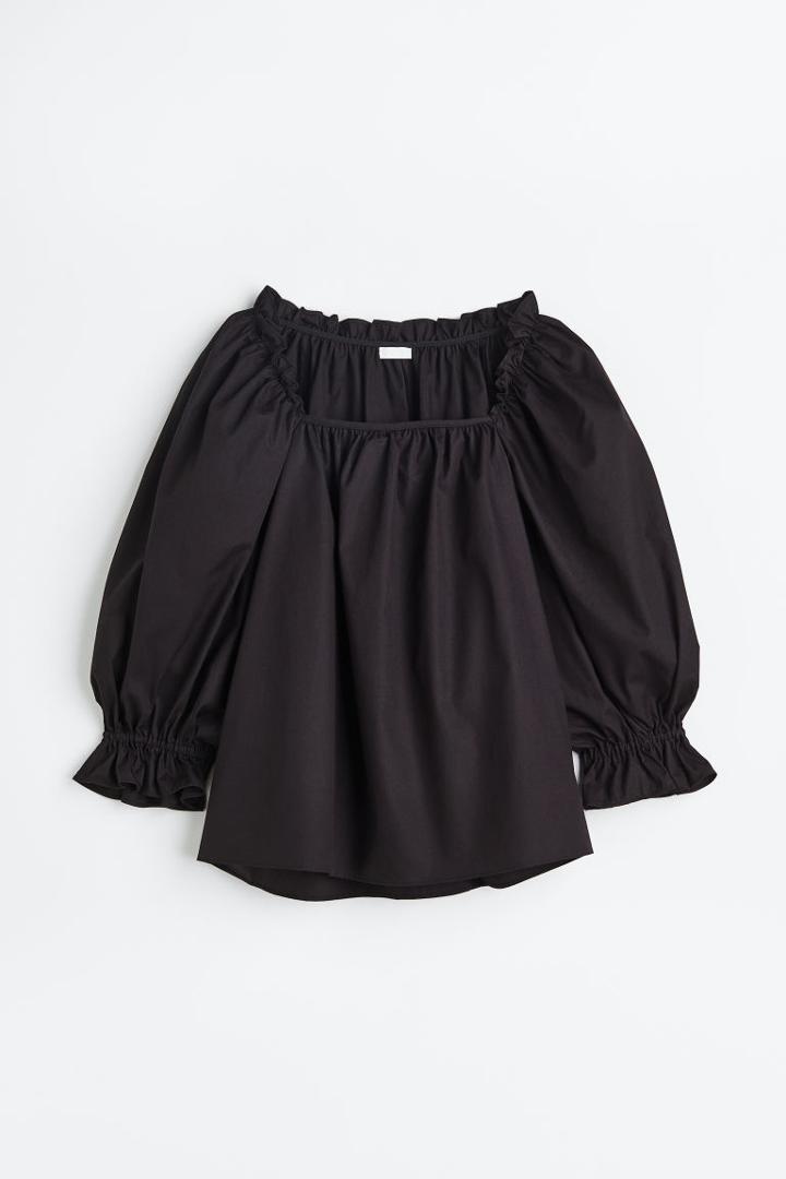H & M - Frill-trimmed Cotton Blouse - Black