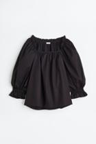 H & M - Frill-trimmed Cotton Blouse - Black