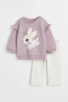 H & M - 2-piece Printed Cotton Set - Purple