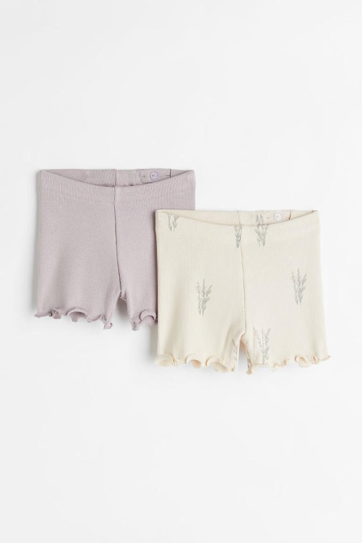H & M - 2-pack Ribbed Shorts - Beige