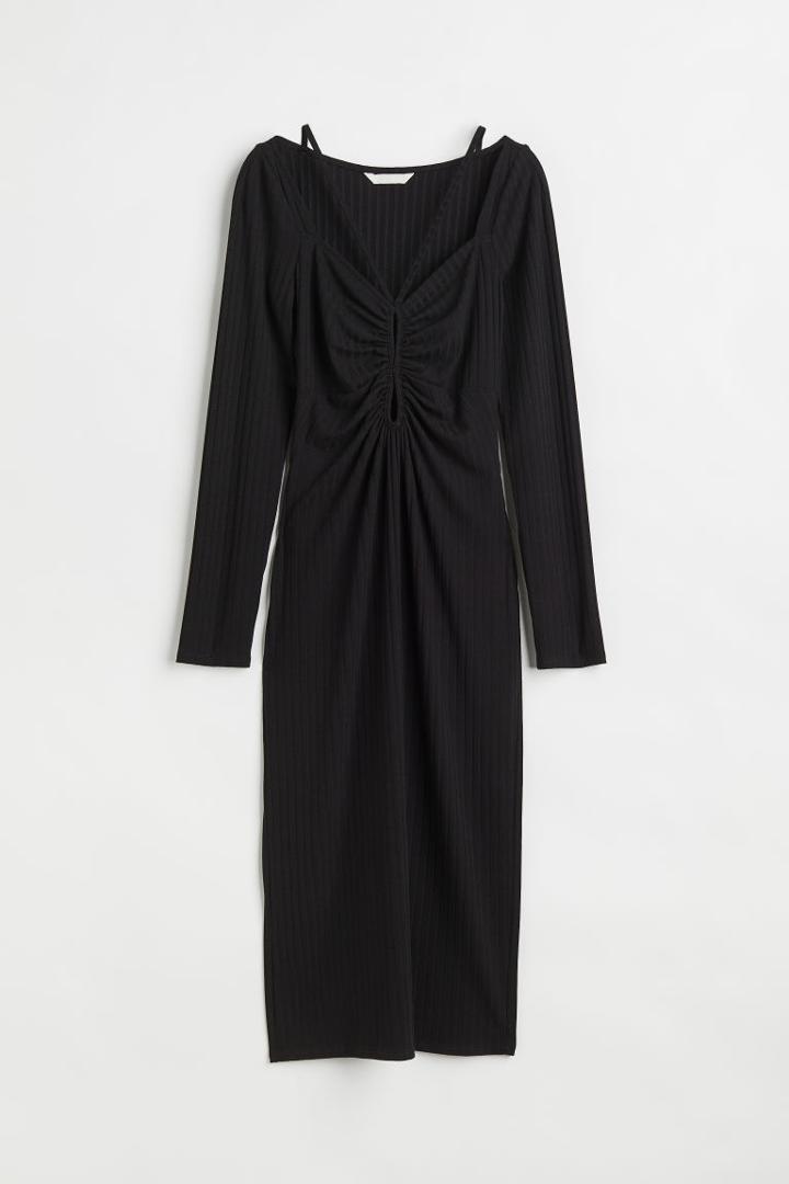 H & M - Ribbed Cut-out Dress - Black