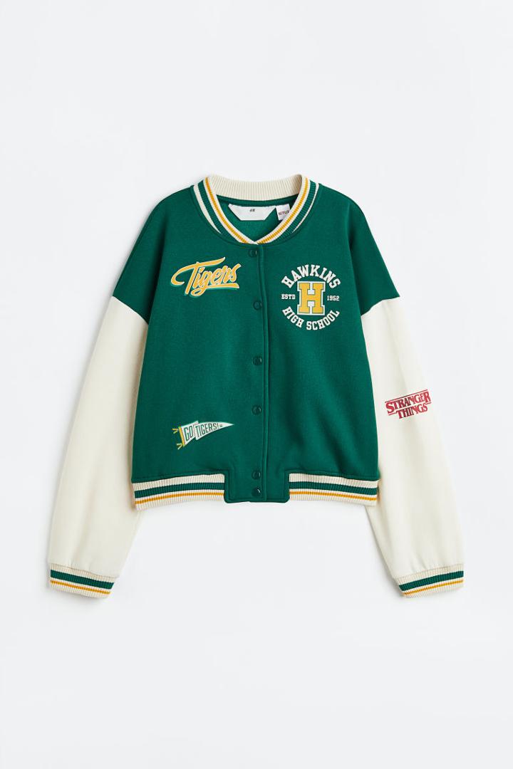 H & M - Print-motif Baseball Jacket - Green