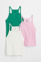 H & M - 3-pack Ribbed Tank Tops - Green