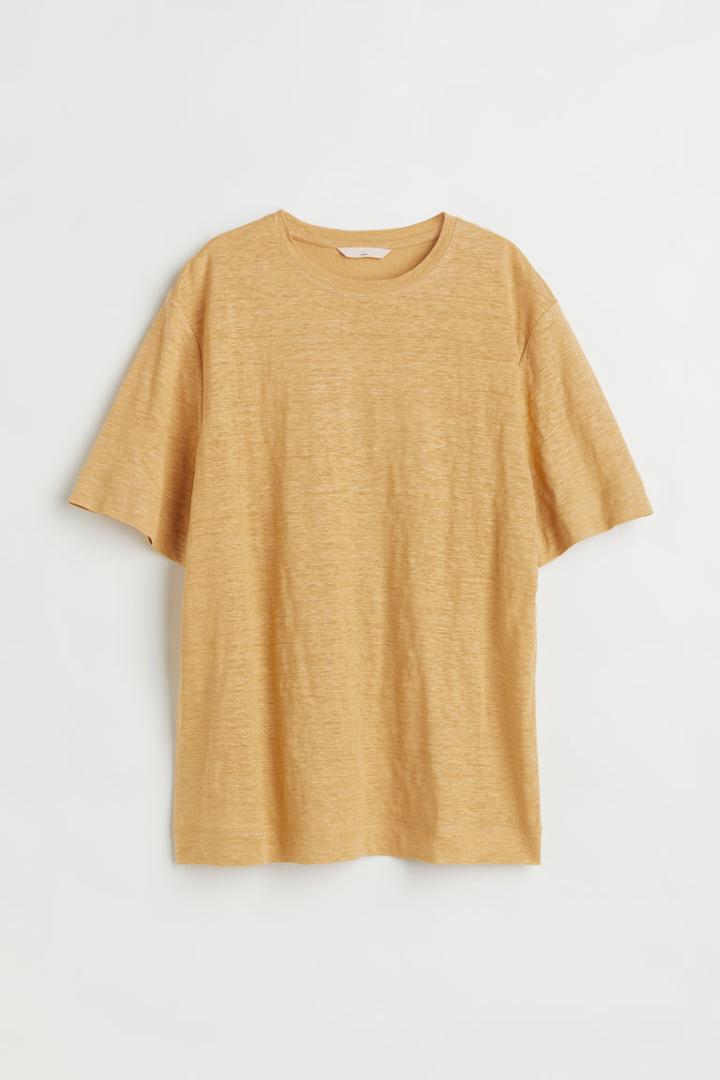 H & M - Linen Jersey T-shirt - Yellow