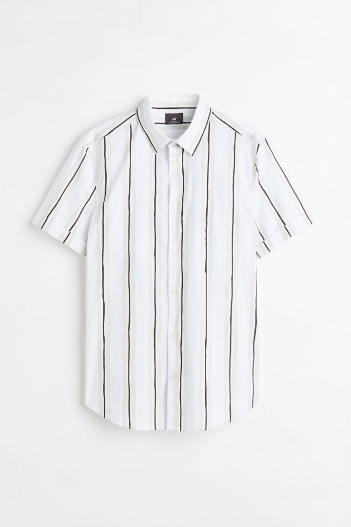 H & M - Muscle Fit Cotton Shirt - Brown