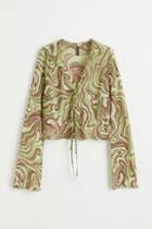 H & M - Tie-front Chiffon Blouse - Green