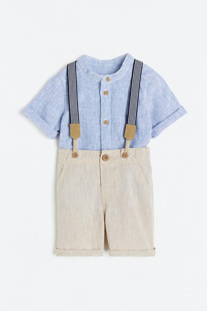 H & M - 2-piece Set With Suspenders - Blue