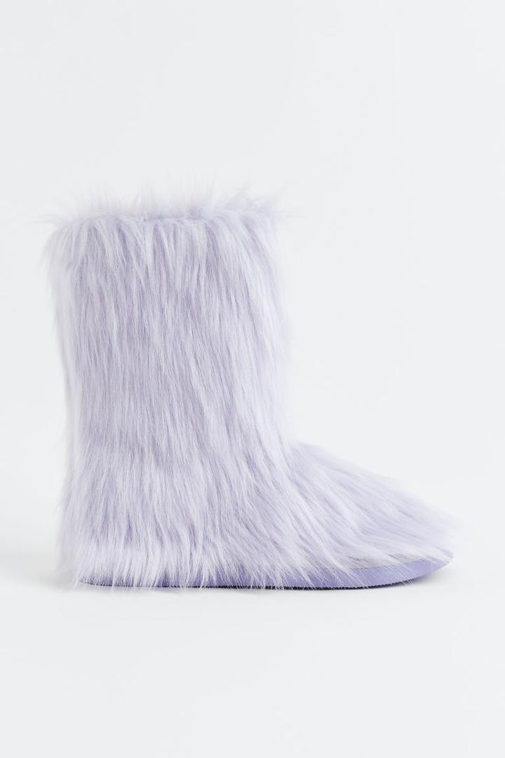 H & M - Warm-lined Fluffy Boots - Purple