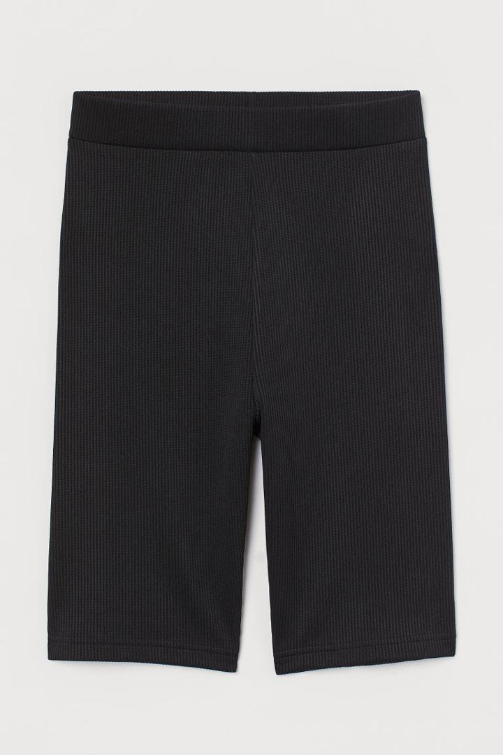 H & M - Ribbed Biker Shorts - Black
