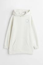 H & M - Oversized Embroidery-detail Hoodie - White
