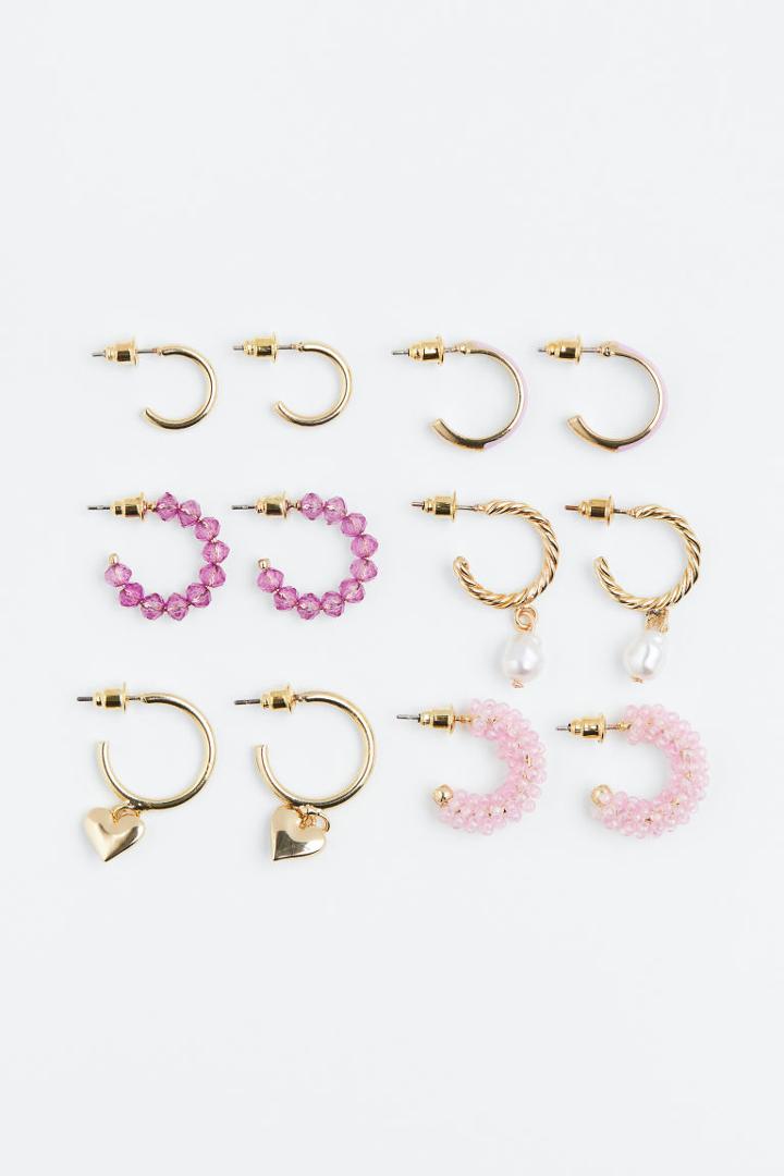 H & M - 6 Pairs Hoop Earrings - Purple