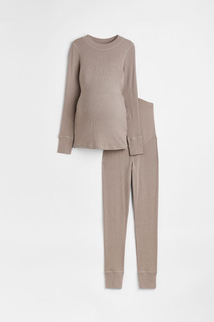H & M - Mama 2-piece Ribbed Set - Brown