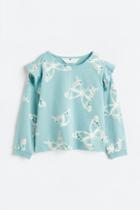 H & M - Flounce-trimmed Sweatshirt - Turquoise