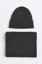 H & M - Wool Hat And Scarf Set - Gray