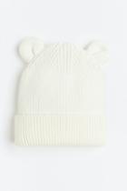 H & M - Rib-knit Hat With Ears - White