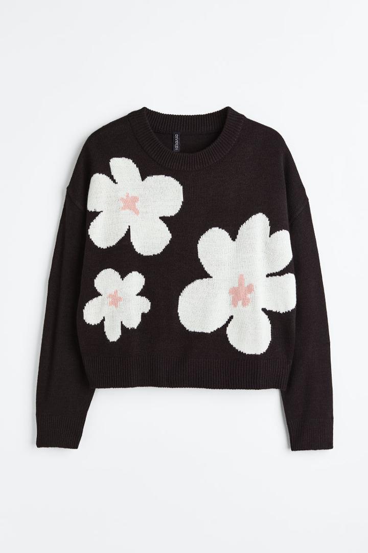 H & M - H & M+ Motif-front Sweater - Black