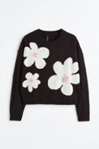 H & M - H & M+ Motif-front Sweater - Black