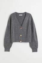 H & M - Rhinestone-button Knit Cardigan - Gray