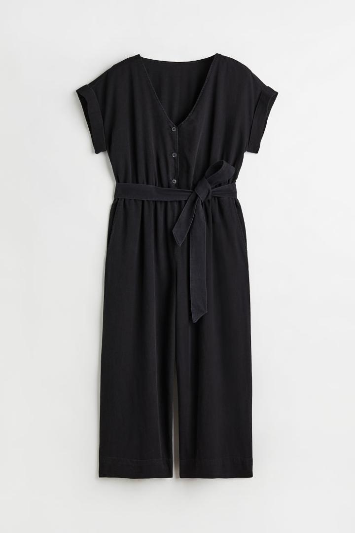 H & M - H & M+ Denim V-neck Jumpsuit - Black