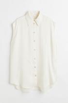 H & M - Sleeveless Satin Shirt - White