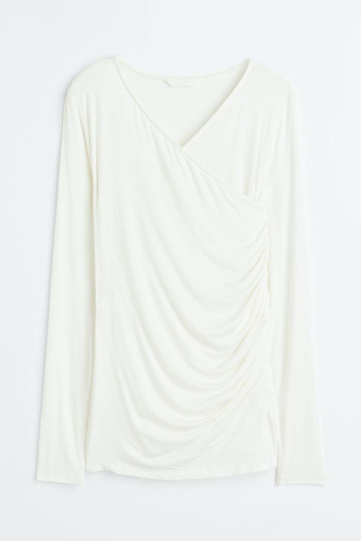 H & M - Mama Gathered Wrapover Top - White
