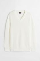 H & M - Regular Fit V-neck Sweater - White
