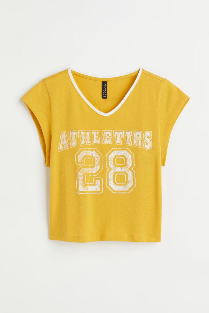 H & M - Printed Crop Top - Yellow