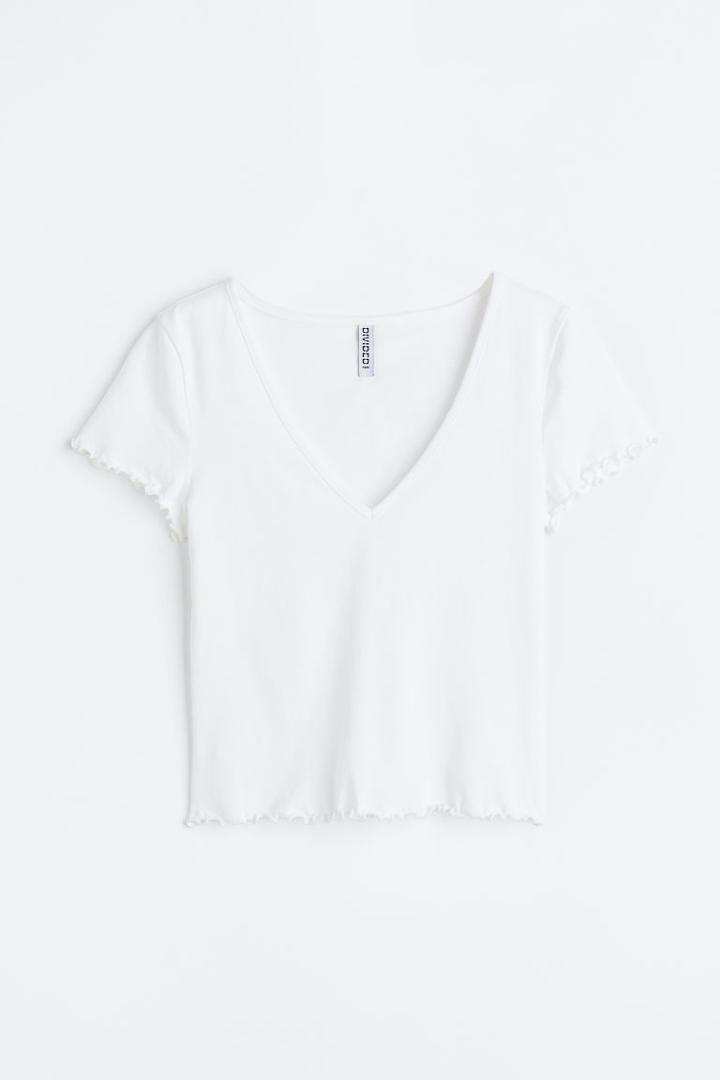 H & M - V-neck Cropped Top - White