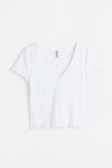 H & M - V-neck Cropped Top - White