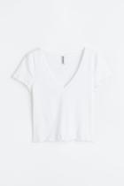 H & M - V-neck Cropped Top - White