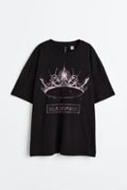 H & M - Oversized Rhinestone-motif T-shirt - Black