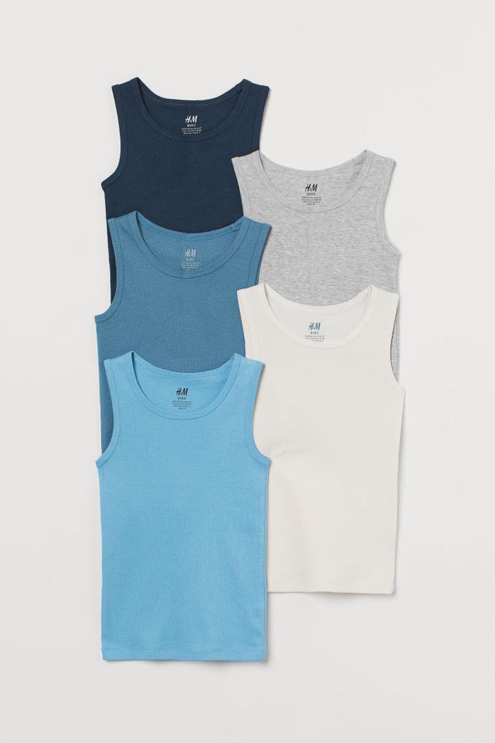 H & M - 5-pack Cotton Tank Tops - Blue