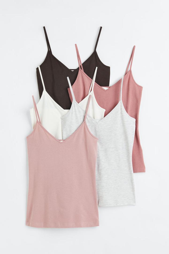 H & M - 5-pack Camisole Tops - Pink