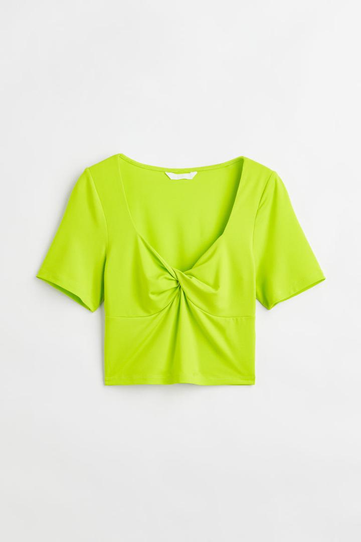 H & M - Twisted-detail Crop Top - Green