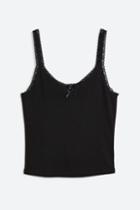H & M - Lace-trimmed Ribbed Tank Top - Black